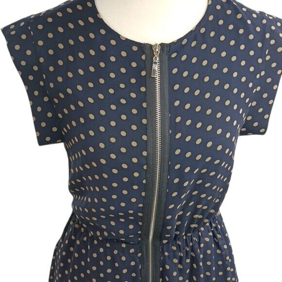 Pipette Alice Ritter Dress Womens Size 2 Blue Tan Polka Dot Cap Sleeve Mini - Picture 3 of 8